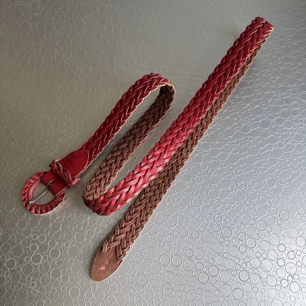 Artisan Argentina M/L Artsy Red Braided Leather Belt Adjustable Cottagecore Vtg